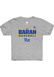 Joey Baran Youth Grey Pitt Panthers NIL Stacked Box Short Sleeve Player T-Shirt