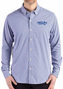 Cutter and Buck Montana State Bobcats Mens Navy Blue Vault Gingham LS Woven Long Sleeve Dress Shir..