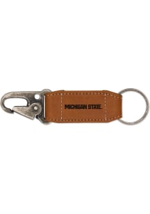 Brown Michigan State Spartans Vegan Leather Carabiner Keychain