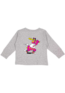 Slider  Soft As A Grape Cleveland Guardians Toddler Grey Mascot At Bat Long Sleeve T-Shirt