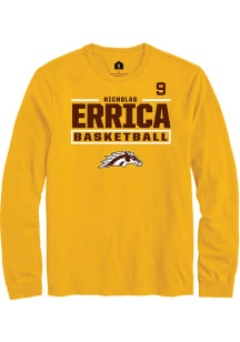 Nicholas Errica Mens Gold Western Michigan Broncos NIL Stacked Box Long Sleeve Player T Shirt