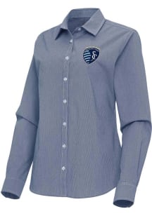 Antigua Sporting Kansas City Womens Porter Long Sleeve Navy Blue Dress Shirt