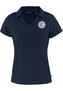 Cutter and Buck Chicago Fire Womens Navy Blue Daybreak V Neck Short Sleeve Polo Shirt