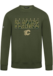 Levelwear Calgary Flames Mens Olive Zane Protect Long Sleeve Crew Sweatshirt