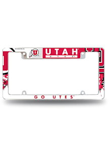 Utah Utes Primary All Over Chrome License Plate Frame - White
