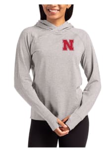 Womens Nebraska Cornhuskers Grey Cutter and Buck Adapt Knit Hood Hooded Sweatshirt