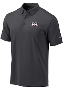 Columbia Mississippi State Bulldogs Mens Anthracite Heat Seal Omni Wick Drive Short Sleeve Polo
