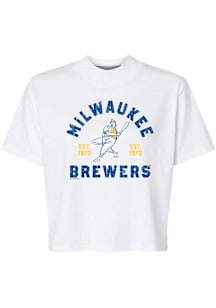 Milwaukee Brewers Womens White Boxy Short Sleeve T-Shirt