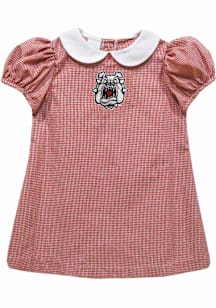 Vive La Fete Fresno State Bulldogs Baby Girls Cardinal Gingham Collar Short Sleeve Dress