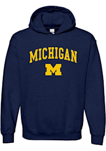 Michigan Wolverines Mens Navy Blue Arch Logo Long Sleeve Hoodie