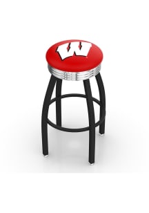 Black Wisconsin Badgers 3 Ring Chrome Seat Pub Stool