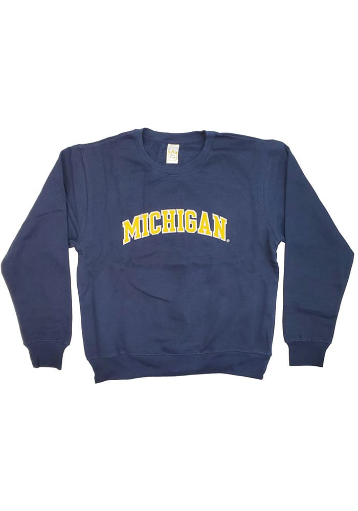 Michigan Wolverines Navy Blue Youth Arched Wordmark Crew Neck Shirt