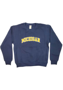 Michigan Wolverines Youth Navy Blue Arched Wordmark Long Sleeve Crew Sweatshirt