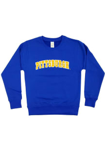 Youth Blue Pitt Panthers Arched Wordmark Long Sleeve Crew Sweatshirt