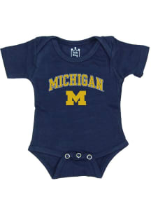 Baby Navy Blue Michigan Wolverines Arch Mascot Short Sleeve One Piece