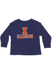 Illinois Fighting Illini Toddler Girls Navy Blue Polka Dot Long Sleeve T Shirt