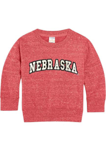 Youth Red Nebraska Cornhuskers Knobby Arch Wordmark Long Sleeve Crew Sweatshirt