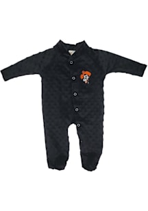 Little King Oklahoma State Cowboys Baby Black Two Tone Cuddle Bubble Loungewear One Piece Pajamas