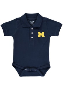 Baby Navy Blue Michigan Wolverines Primary Logo Short Sleeve One Piece Polo