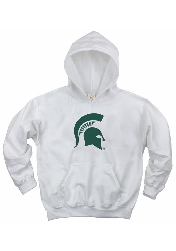 Michigan State Spartans Youth WHITE Spartan Helmet Long Sleeve Hoodie