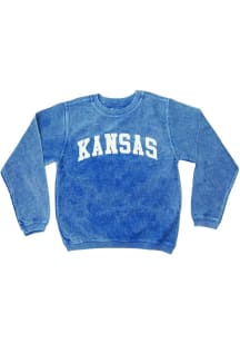 Kansas Jayhawks Youth Blue Vintage Corduroy Long Sleeve Crew Sweatshirt