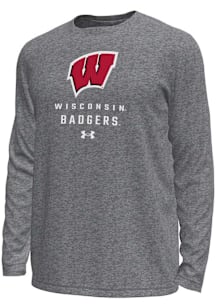 Under Armour Wisconsin Badgers Grey Stacked Logo Tech Stretch Long Sleeve T-Shirt