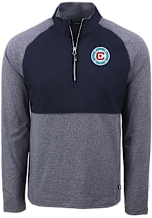 Cutter and Buck Chicago Fire Mens Navy Blue Adapt Eco Hybrid Long Sleeve Qtr Zip Pullover