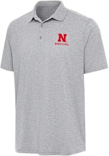 Antigua Nebraska Cornhuskers Mens Grey Par 3 Wrestling Short Sleeve Polo