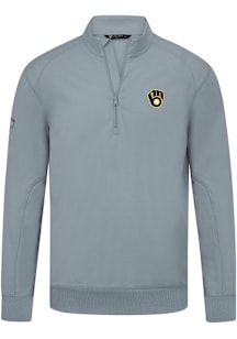 Levelwear Milwaukee Brewers Mens Grey Upright Insignia 2.0 Long Sleeve Qtr Zip Pullover