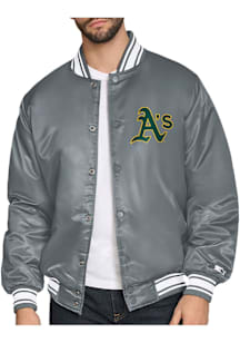 Starter Oakland Athletics Mens Grey Homeplate Satin Varisty Medium Weight Jacket