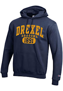 Champion Drexel Dragons Mens Navy Blue Twill Powerblend Long Sleeve Hoodie