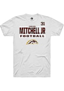 Carlos Mitchell Jr Western Michigan Broncos White Football NIL Stacked Box Short Sleeve Player T S..