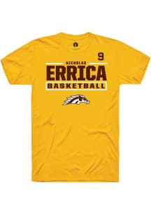 Nicholas Errica Rally Mens Gold Western Michigan Broncos NIL Stacked Box Player T Shirt
