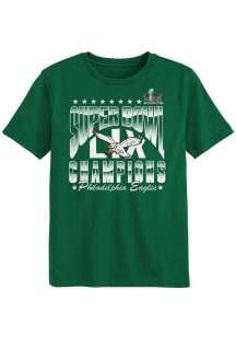 Philadelphia Eagles Boys Kelly Green 2024 Super Bowl Champs Fan Retro Arch Short Sleeve T-Shirt