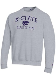 Mens K-State Wildcats Grey Champion Font Class of 2028 Powerblend Crew Sweatshirt