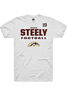 Braden Steely Western Michigan Broncos White Football NIL Stacked Box Short Sleeve Player T Shirt