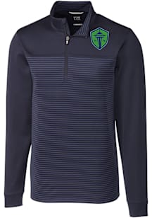 Cutter and Buck Seattle Sounders FC Mens Navy Blue Traverse Stripe Long Sleeve Qtr Zip Pullover