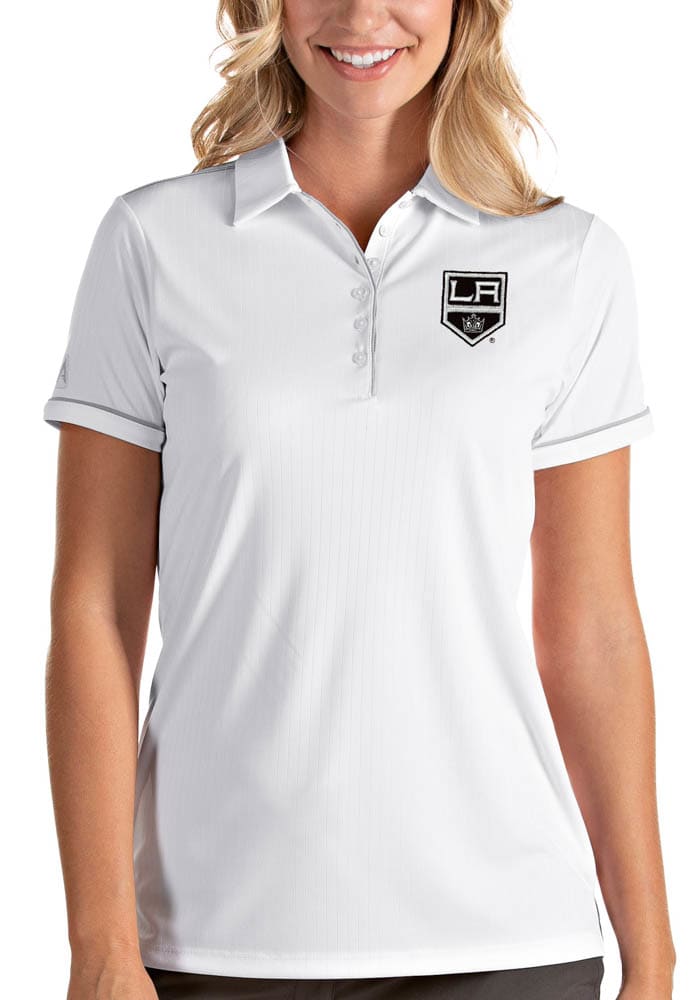 Antigua Los Angeles Kings Womens White Salute Short Sleeve Polo Shirt