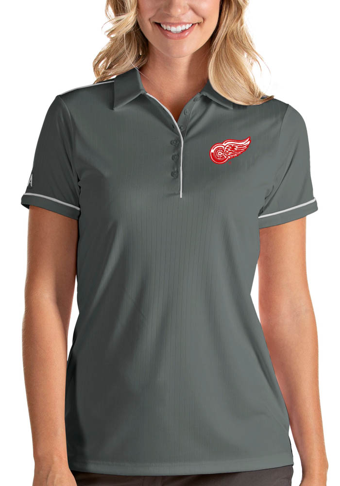 Antigua Detroit Red Wings Womens Grey Salute Short Sleeve Polo Shirt
