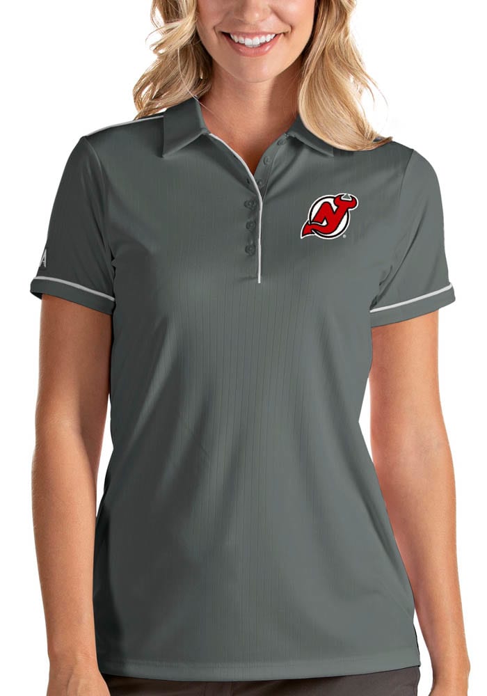 Antigua New Jersey Devils Womens Grey Salute Short Sleeve Polo Shirt
