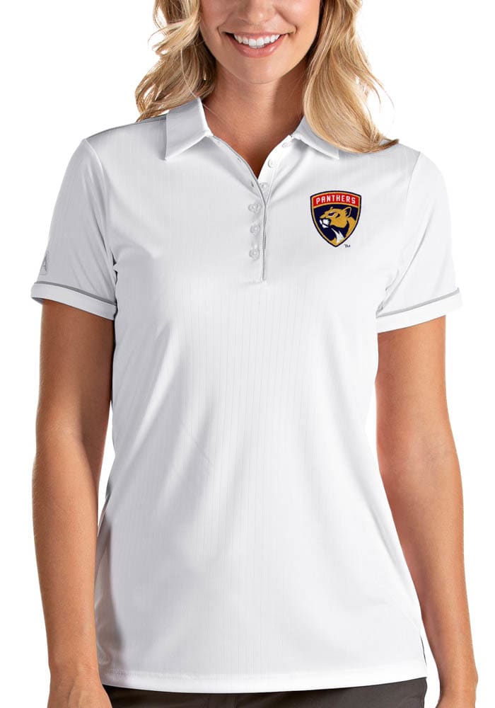 Antigua Florida Panthers Womens White Salute Short Sleeve Polo Shirt