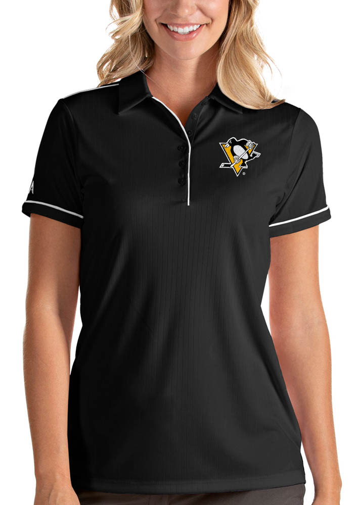 Antigua Pittsburgh Penguins Womens Black Salute Short Sleeve Polo Shirt