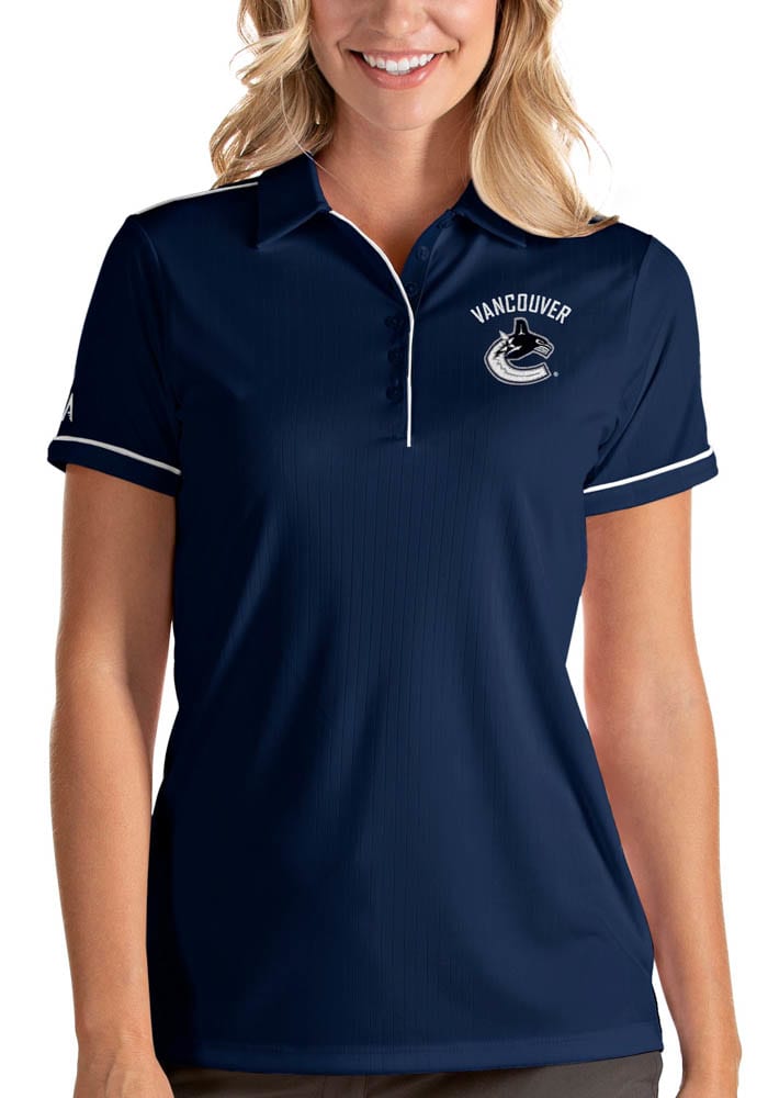 Antigua Vancouver Canucks Womens Navy Blue Salute Short Sleeve Polo Shirt