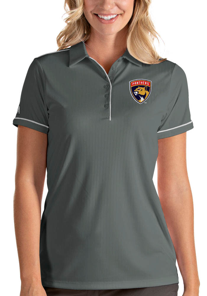 Antigua Florida Panthers Womens Grey Salute Short Sleeve Polo Shirt