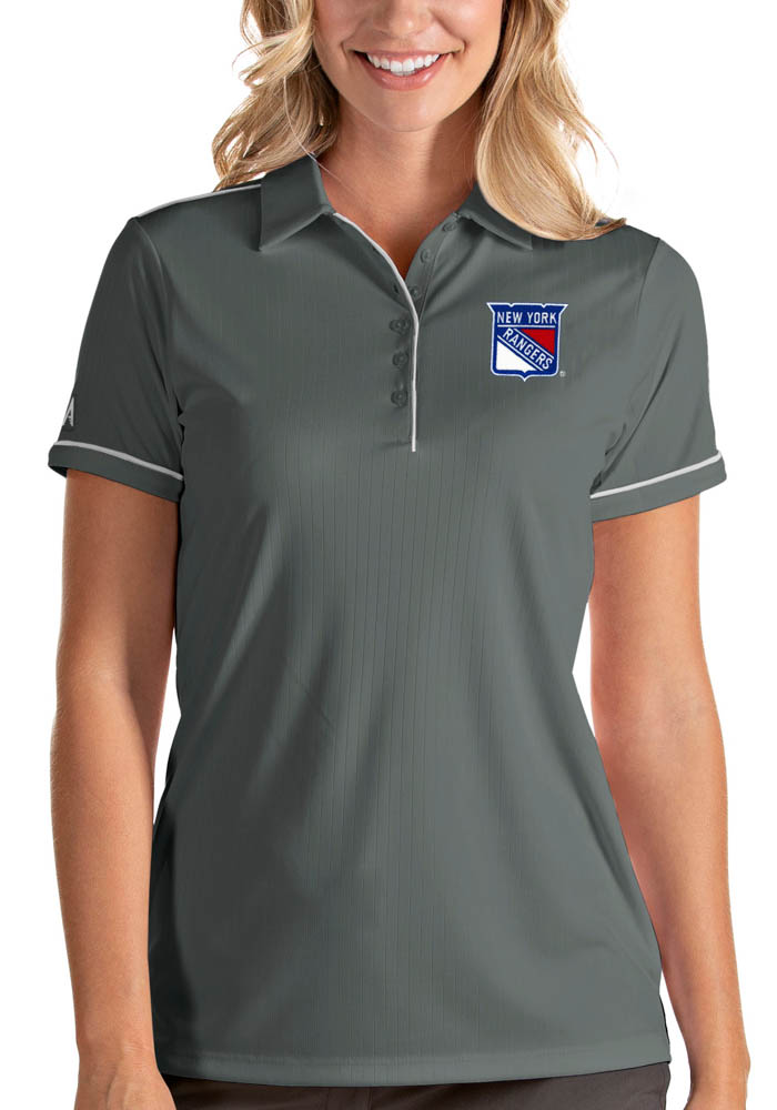 Antigua New York Rangers Womens Grey Salute Short Sleeve Polo Shirt