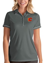 Antigua Calgary Flames Womens Grey Salute Short Sleeve Polo Shirt