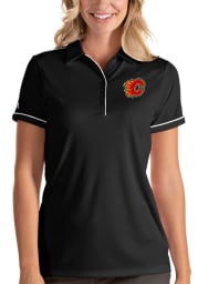 Antigua Calgary Flames Womens Black Salute Short Sleeve Polo Shirt