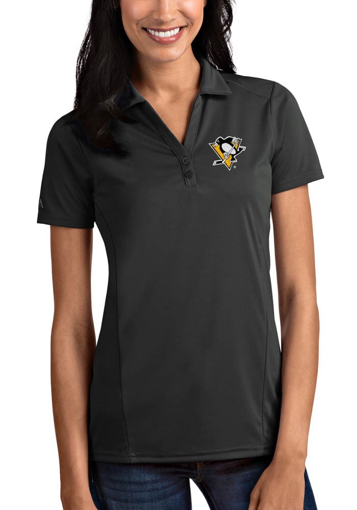 Antigua Pittsburgh Penguins Womens Grey Tribute Short Sleeve Polo Shirt
