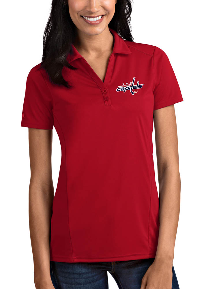 Antigua Washington Capitals Womens Red Tribute Short Sleeve Polo Shirt