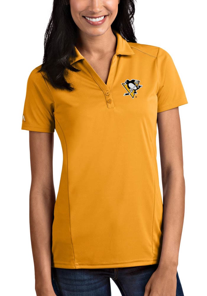 Antigua Pittsburgh Penguins Womens Gold Tribute Short Sleeve Polo Shirt